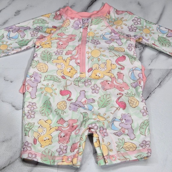 Care Bears Other - Care Bears Swimsuit Girls 0/3M Tropical Ruffle Long Sleeve Rash Guard